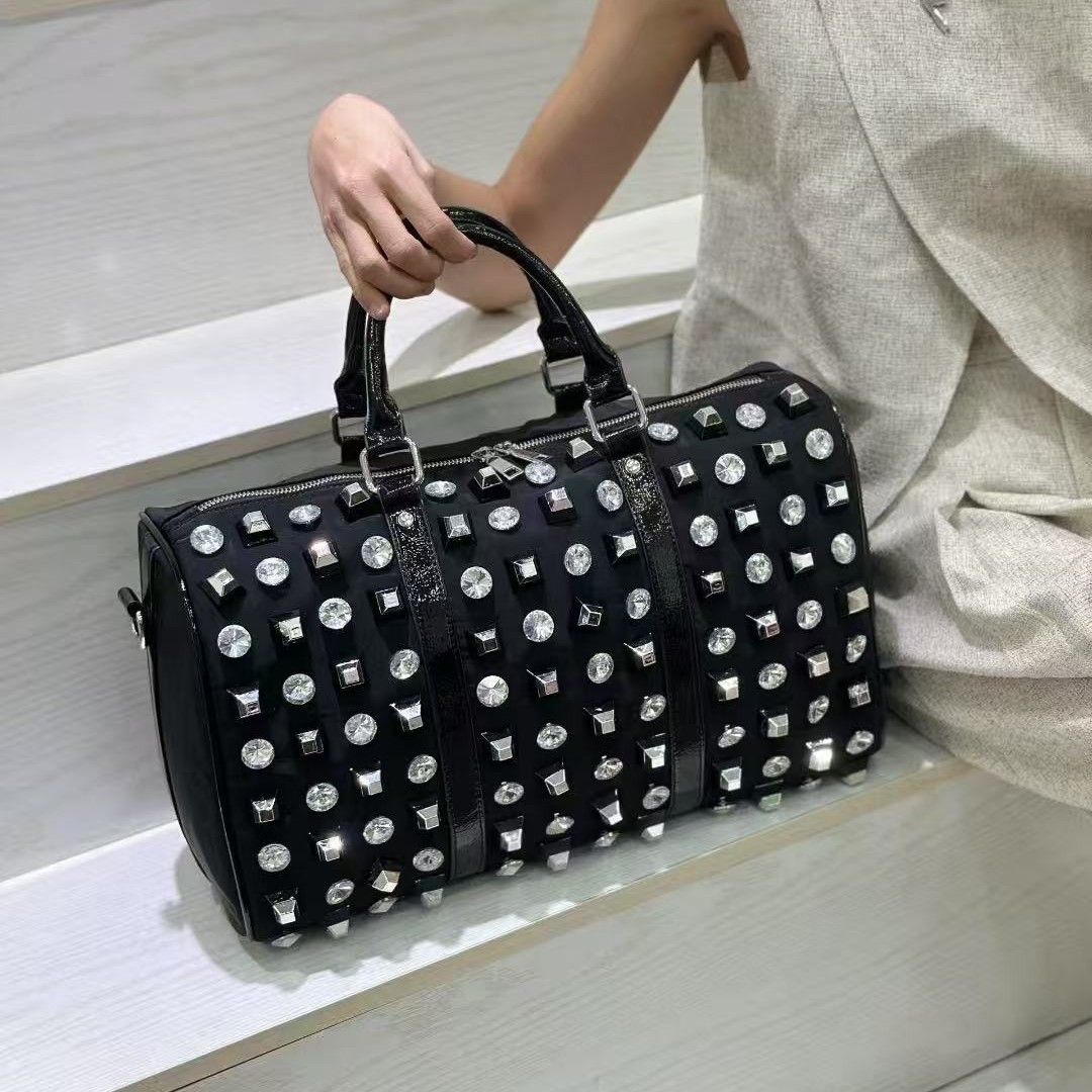 Sparkle and Edge Studded Duffle Bag in Black 60418