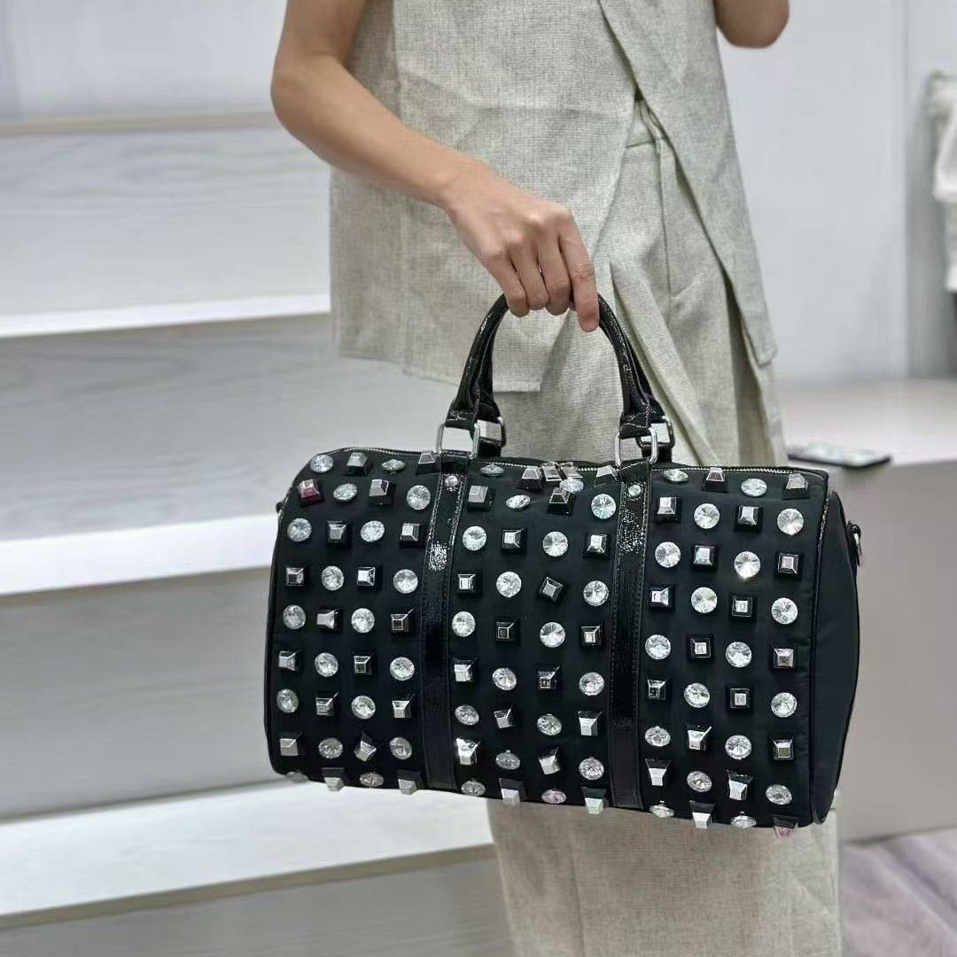 Sparkle and Edge Studded Duffle Bag in Black 60418