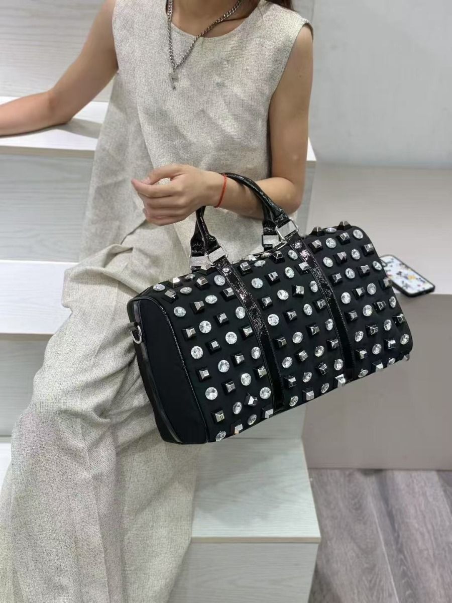 Sparkle and Edge Studded Duffle Bag in Black 60418