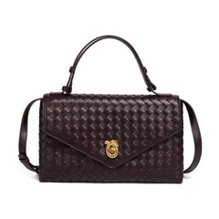 Woven Faux Leather Top Handle Bag with Gold Clasp