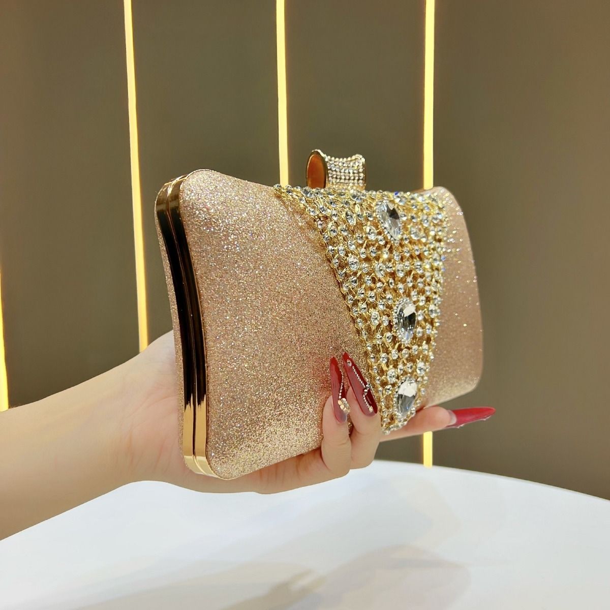 Crystals Details Evening Bag with Chain Handle