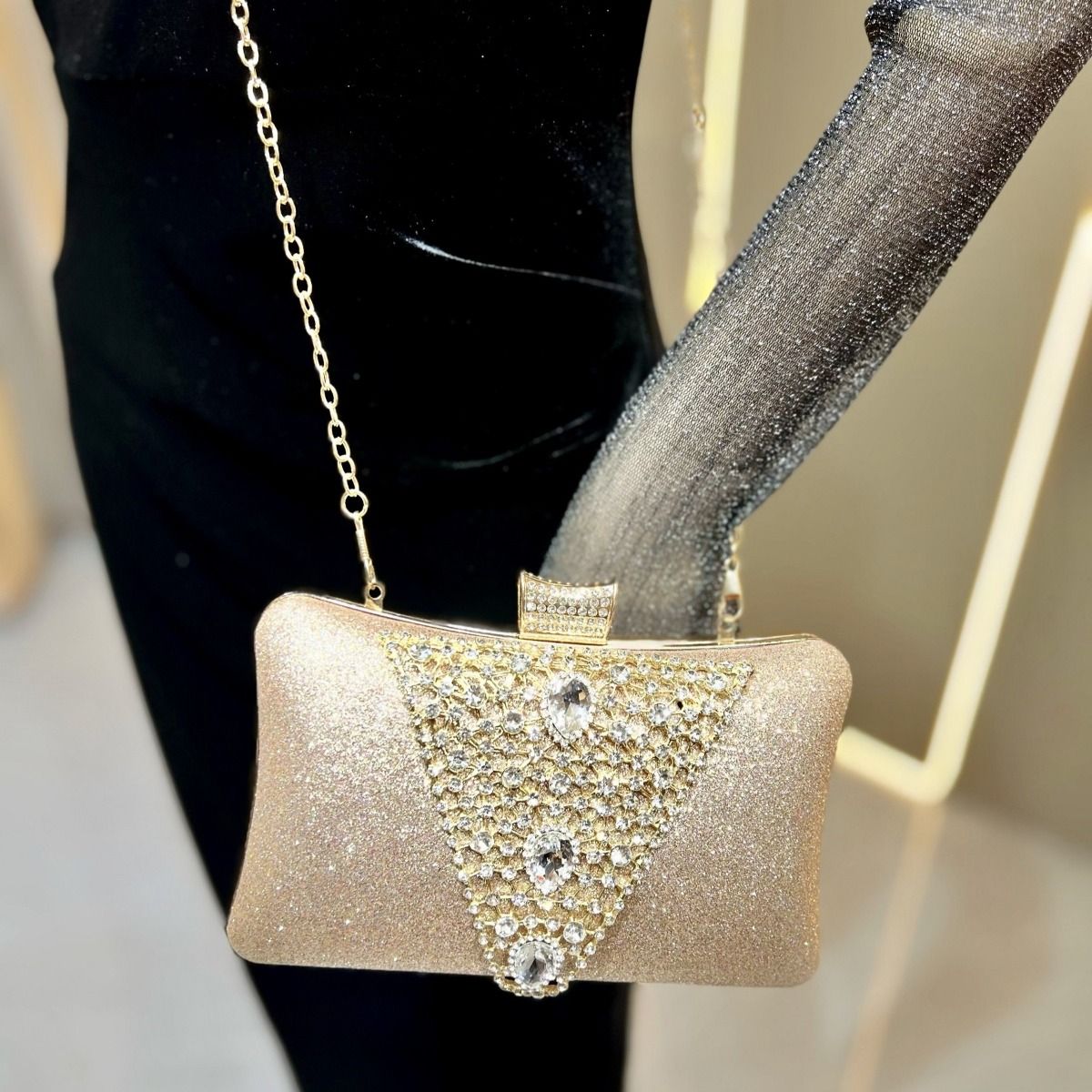 Crystals Details Evening Bag with Chain Handle