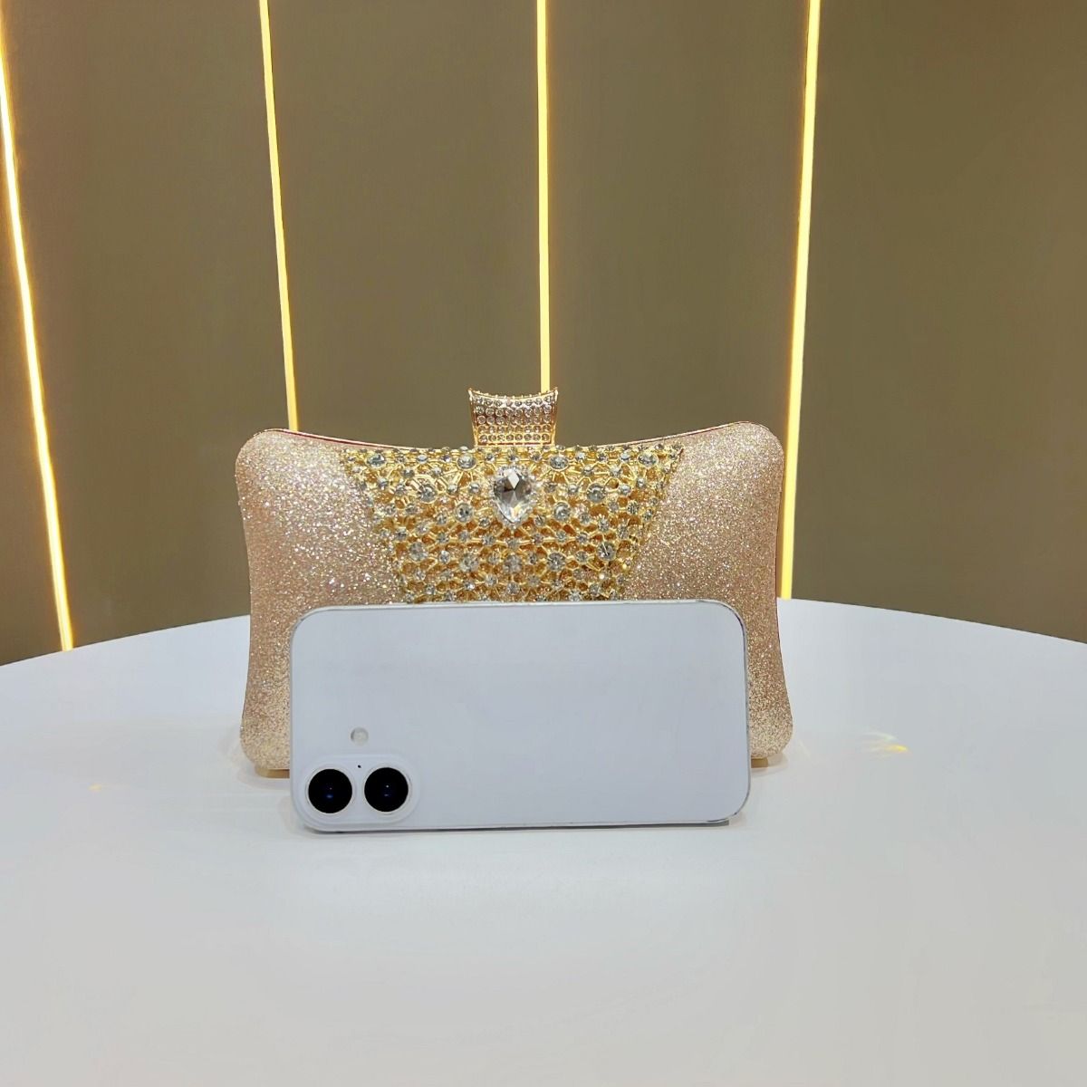 Crystals Details Evening Bag with Chain Handle