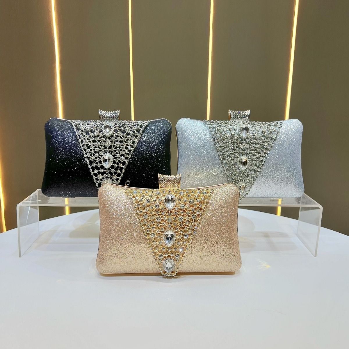 Crystals Details Evening Bag with Chain Handle
