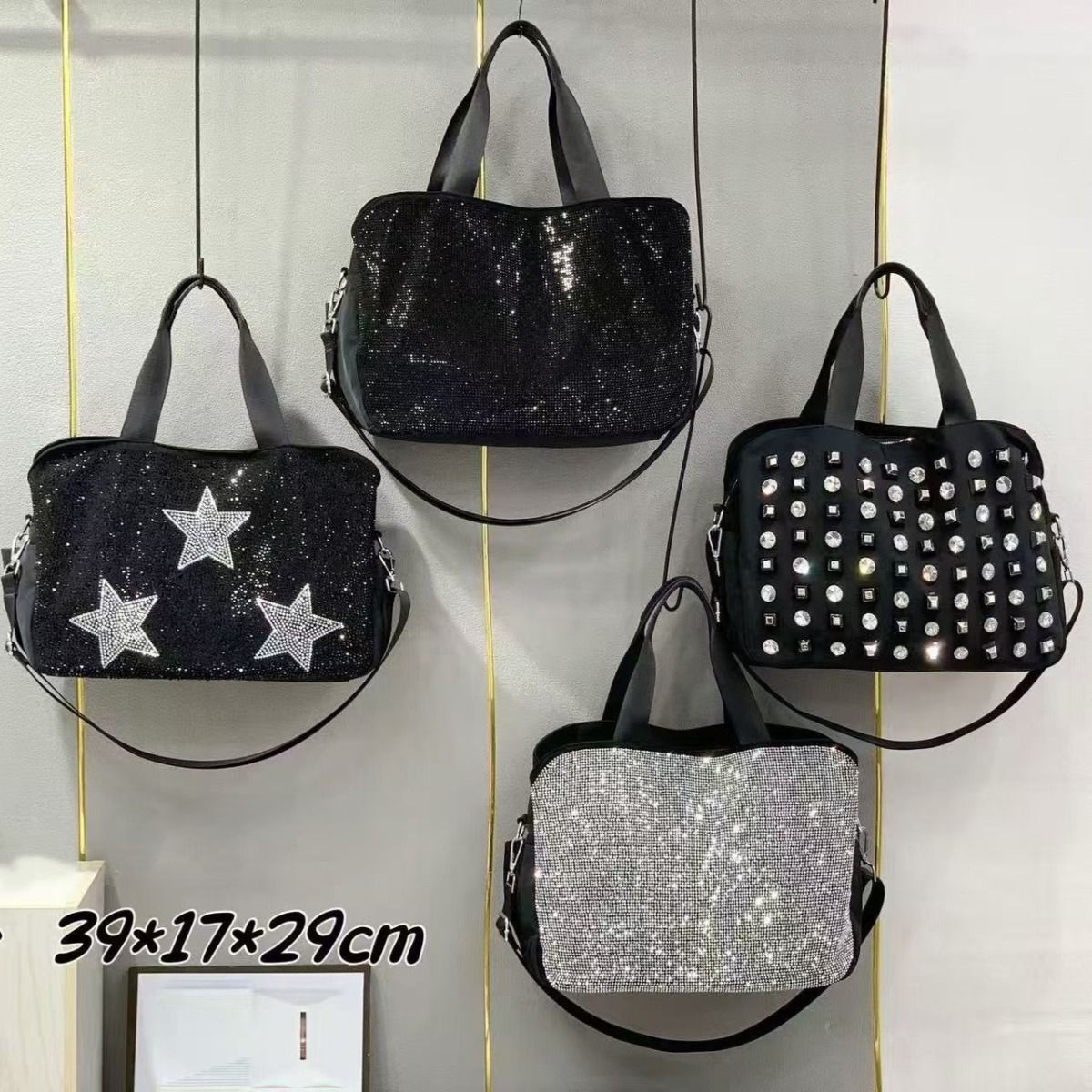 Diamond Shimmer Tote Bag black