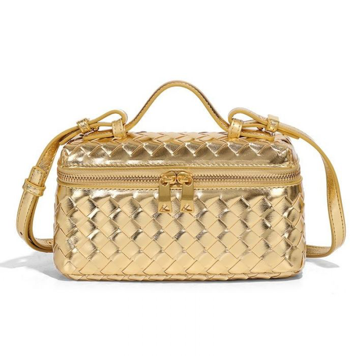 Elegant Woven Cube Crossbody Bag Gold