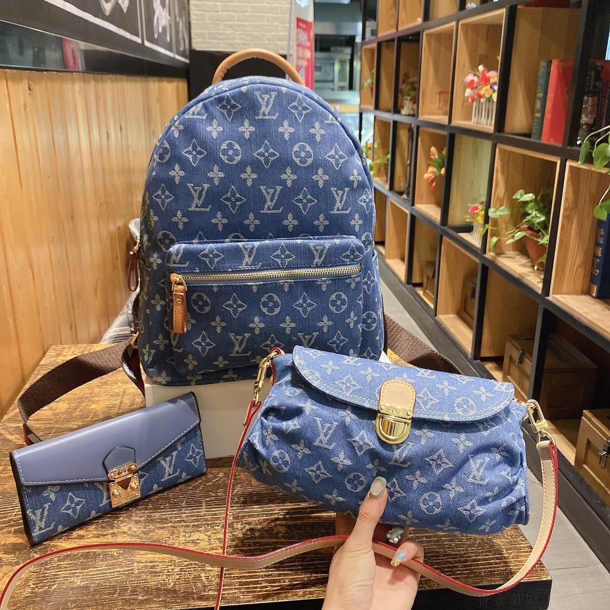 Denim clover set bag backpack