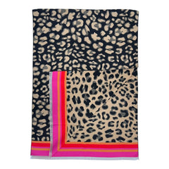 Leopard print with colouful border cashmere blend