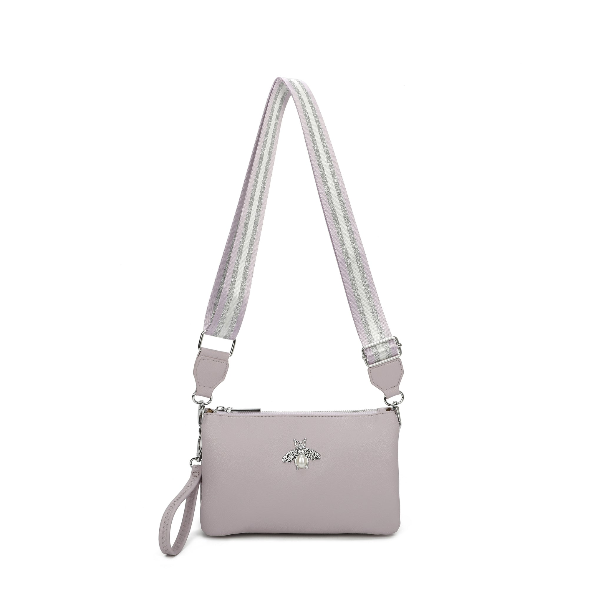 Wristlet cross body Purse sliver bee