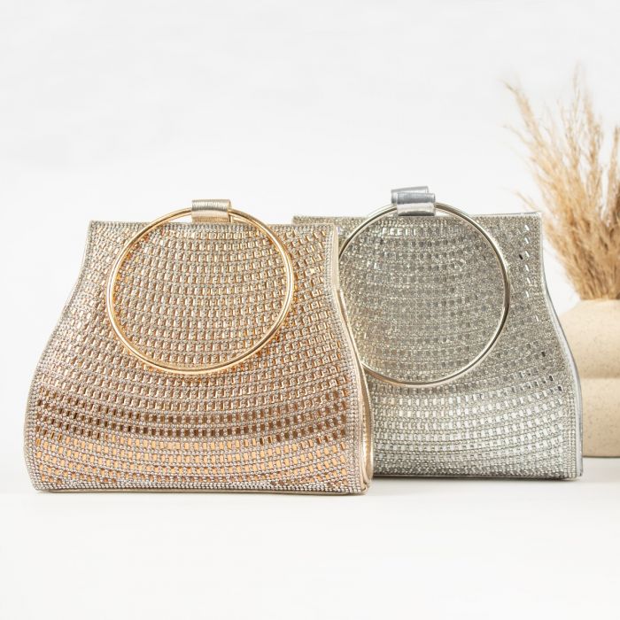 Glamour Evening Clutch with Circular Handle in Silver