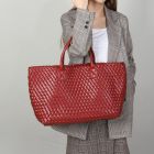 Luxury Woven Tote Bag with Purse Bag in Dark Red 60263