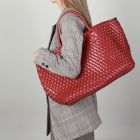 Luxury Woven Tote Bag with Purse Bag in Dark Red 60263