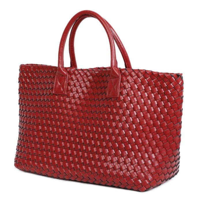 Luxury Woven Tote Bag with Purse Bag in Dark Red 60263