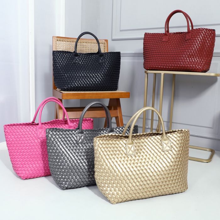 Luxury Woven Tote Bag with Purse Bag in Dark Red 60263