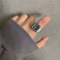 Minimalist Square Ring Watch in Silver/Pink RIN003