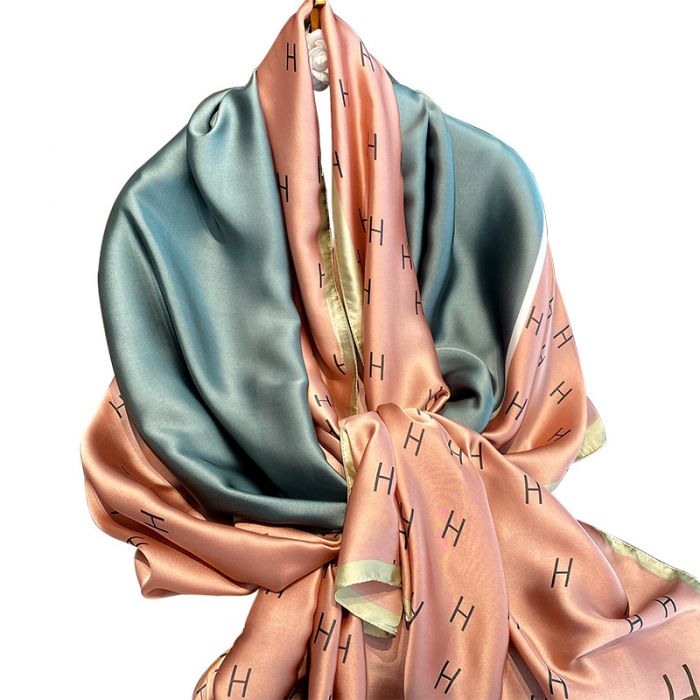 TT233 Letter H print satin scarf in Blush Pink