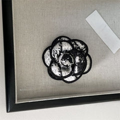 Camellia Flower Brooch in Black/White 1566