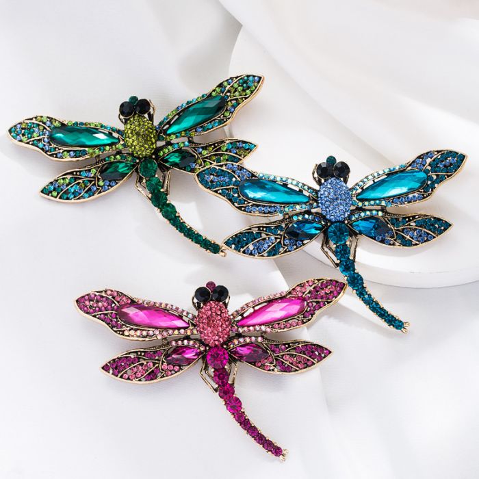 Crystals Dragonfly Brooch in Green 1540