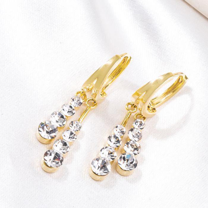 EUR407 Elegant Crystal Waterfall Earrings in Gold