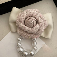 Vintage Camellia Brooch with Pearl Accents in Black mix 1567