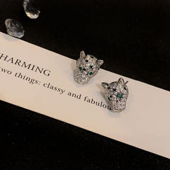 Sparkling Leopard Head Stud Earrings in Silver EUR429