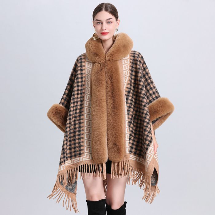 heck and G print snuggling poncho in Taupe