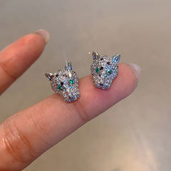Sparkling Leopard Head Stud Earrings in Silver EUR429