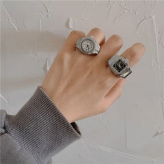 Minimalist Square Ring Watch in Silver/Pink RIN003