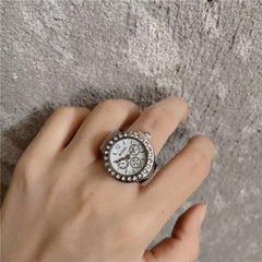 Ring Watch with Rhinestones in Silver RIN002