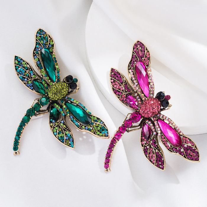 Crystals Dragonfly Brooch in Green 1540