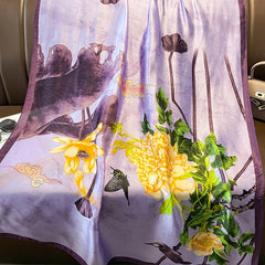 TT280 Floral Spring garden scenery satin scarf in Lilac