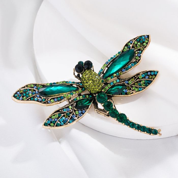Crystals Dragonfly Brooch in Green 1540