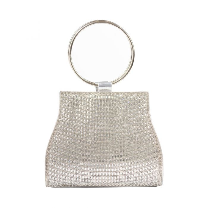 Glamour Evening Clutch with Circular Handle in Silver